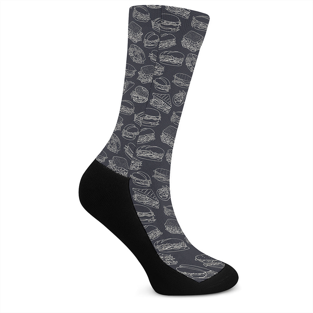 Navy Doodle Sandwich Pattern Print Crew Socks