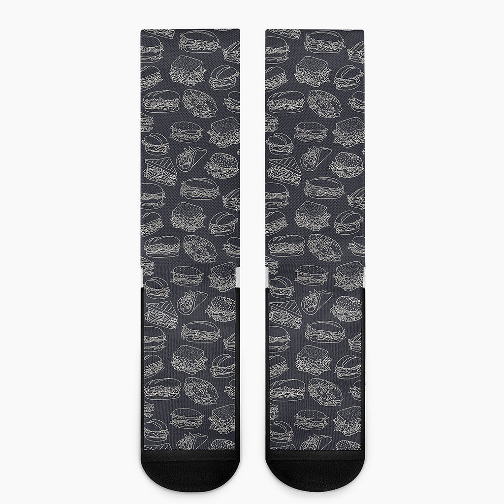Navy Doodle Sandwich Pattern Print Crew Socks