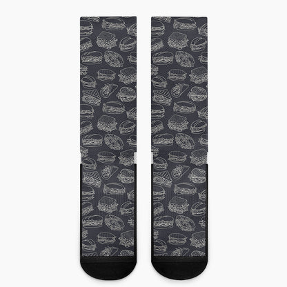 Navy Doodle Sandwich Pattern Print Crew Socks