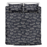 Navy Doodle Sandwich Pattern Print Duvet Cover Bedding Set
