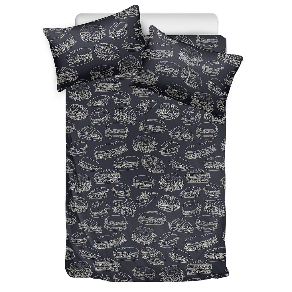 Navy Doodle Sandwich Pattern Print Duvet Cover Bedding Set