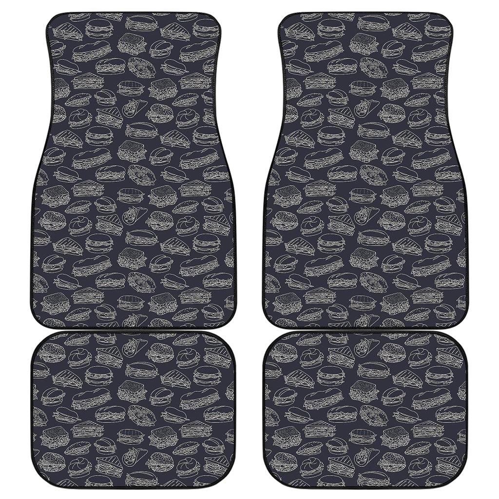 Navy Doodle Sandwich Pattern Print Front and Back Car Floor Mats