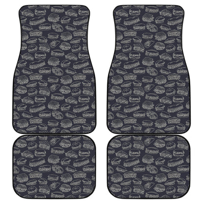 Navy Doodle Sandwich Pattern Print Front and Back Car Floor Mats