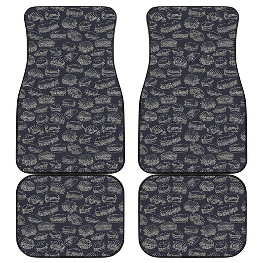 Navy Doodle Sandwich Pattern Print Front and Back Car Floor Mats