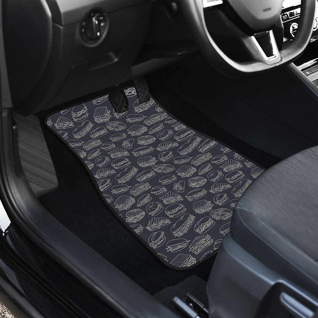 Navy Doodle Sandwich Pattern Print Front and Back Car Floor Mats