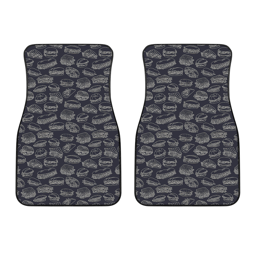 Navy Doodle Sandwich Pattern Print Front Car Floor Mats