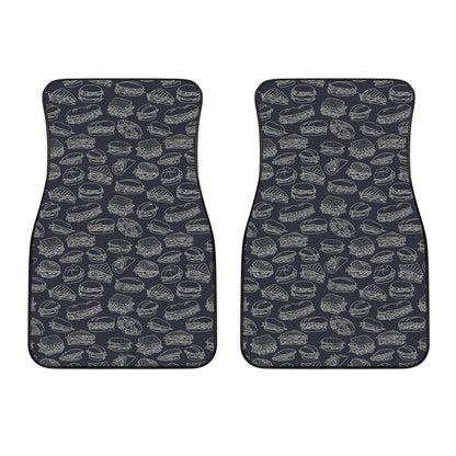 Navy Doodle Sandwich Pattern Print Front Car Floor Mats