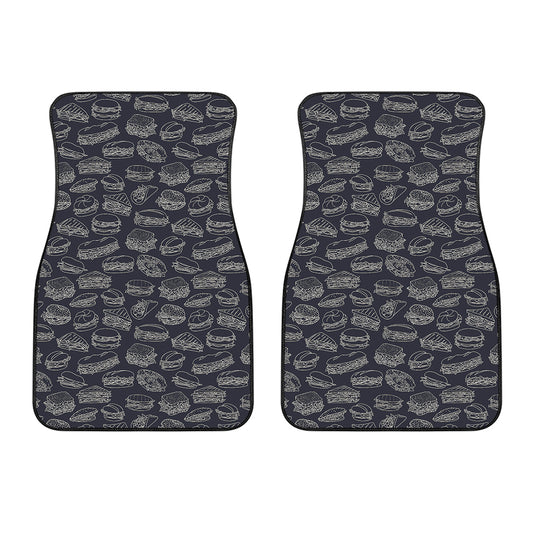 Navy Doodle Sandwich Pattern Print Front Car Floor Mats