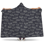 Navy Doodle Sandwich Pattern Print Hooded Blanket