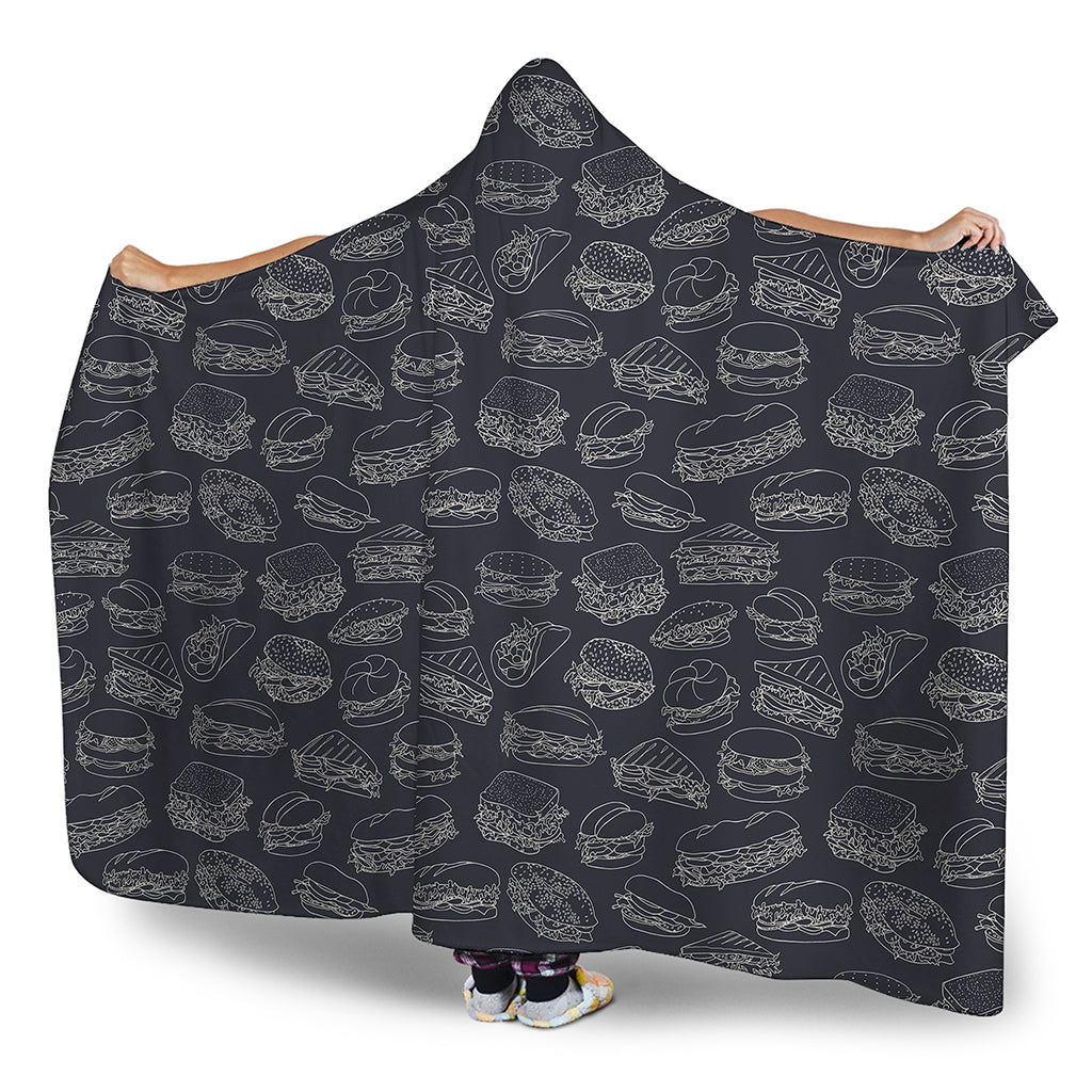 Navy Doodle Sandwich Pattern Print Hooded Blanket