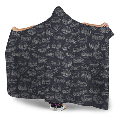 Navy Doodle Sandwich Pattern Print Hooded Blanket