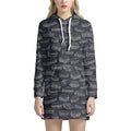 Navy Doodle Sandwich Pattern Print Pullover Hoodie Dress