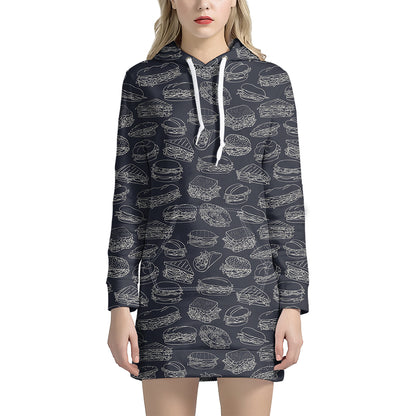 Navy Doodle Sandwich Pattern Print Hoodie Dress