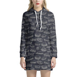 Navy Doodle Sandwich Pattern Print Hoodie Dress