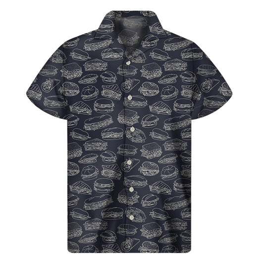Navy Doodle Sandwich Pattern Print Men's Short Sleeve Shirt