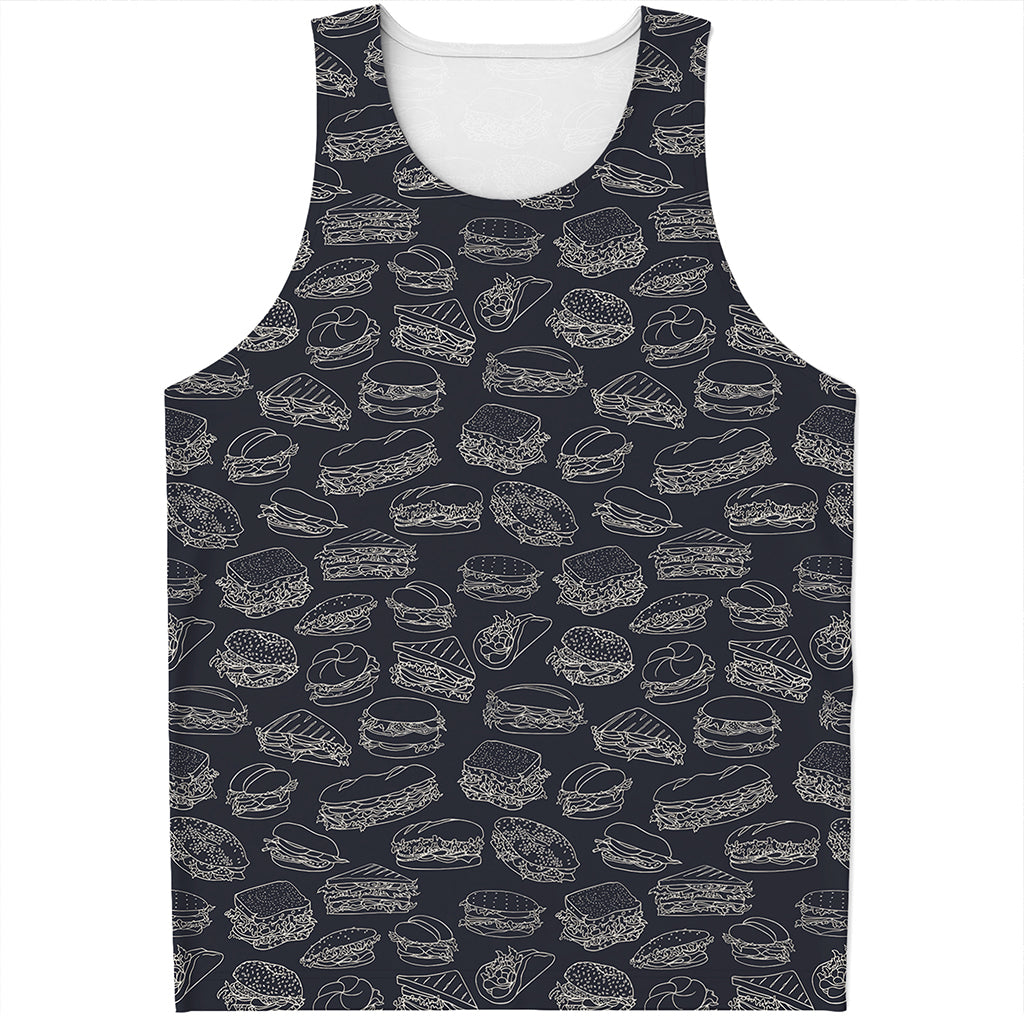 Navy Doodle Sandwich Pattern Print Men's Tank Top