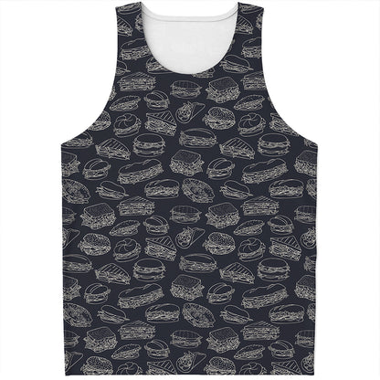 Navy Doodle Sandwich Pattern Print Men's Tank Top
