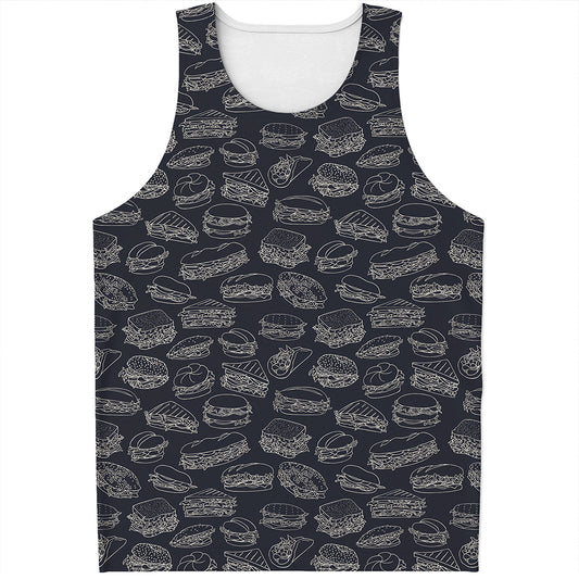 Navy Doodle Sandwich Pattern Print Men's Tank Top