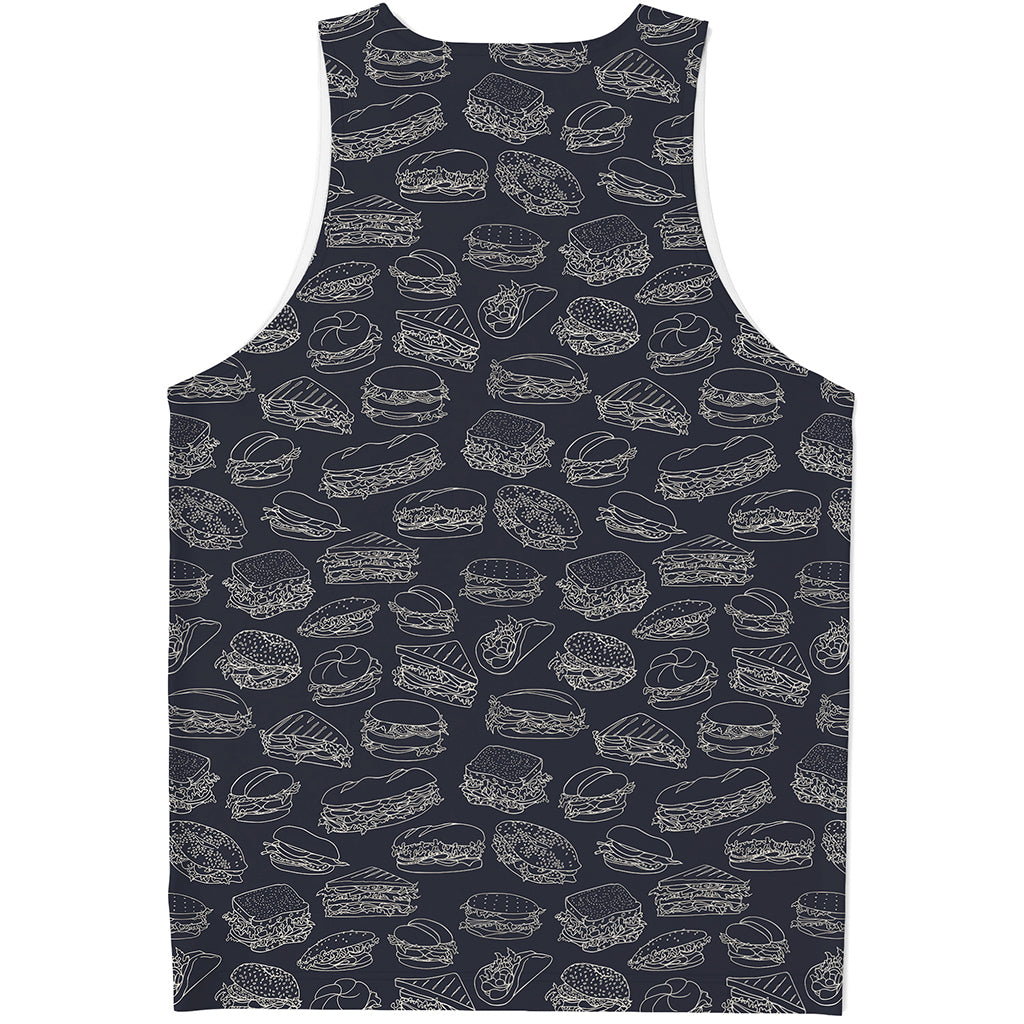 Navy Doodle Sandwich Pattern Print Men's Tank Top