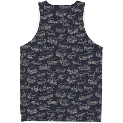 Navy Doodle Sandwich Pattern Print Men's Tank Top