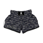 Navy Doodle Sandwich Pattern Print Muay Thai Boxing Shorts