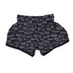 Navy Doodle Sandwich Pattern Print Muay Thai Boxing Shorts