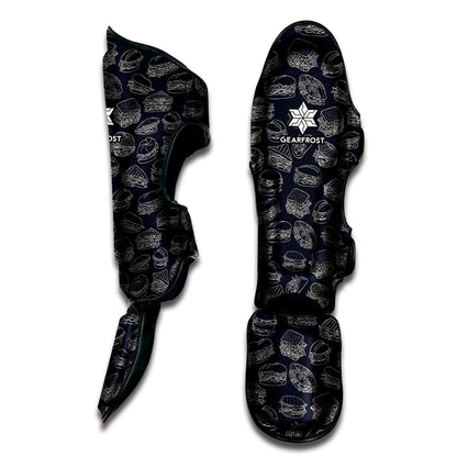 Navy Doodle Sandwich Pattern Print Muay Thai Shin Guard