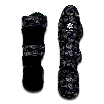 Navy Doodle Sandwich Pattern Print Muay Thai Shin Guard