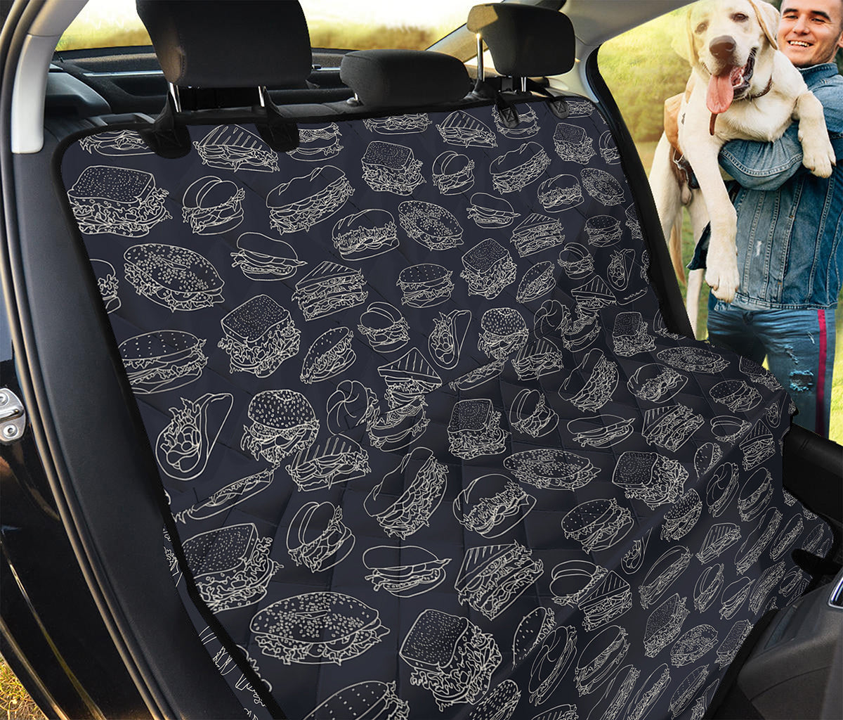 Navy Doodle Sandwich Pattern Print Pet Car Back Seat Cover