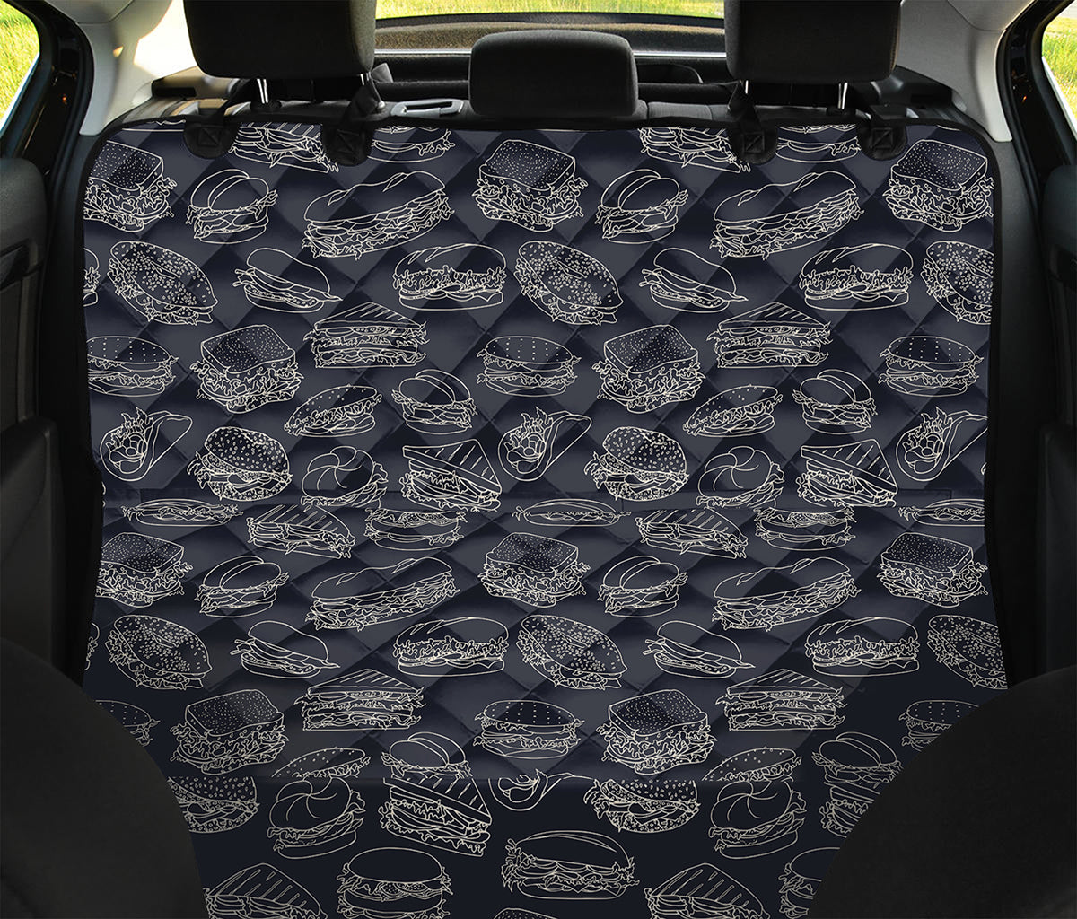 Navy Doodle Sandwich Pattern Print Pet Car Back Seat Cover