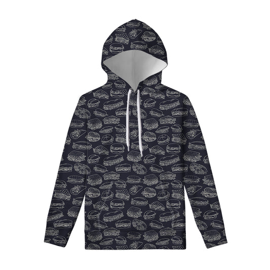 Navy Doodle Sandwich Pattern Print Pullover Hoodie
