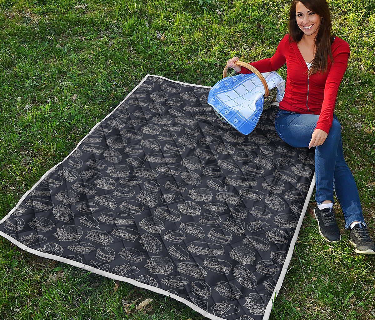 Navy Doodle Sandwich Pattern Print Quilt