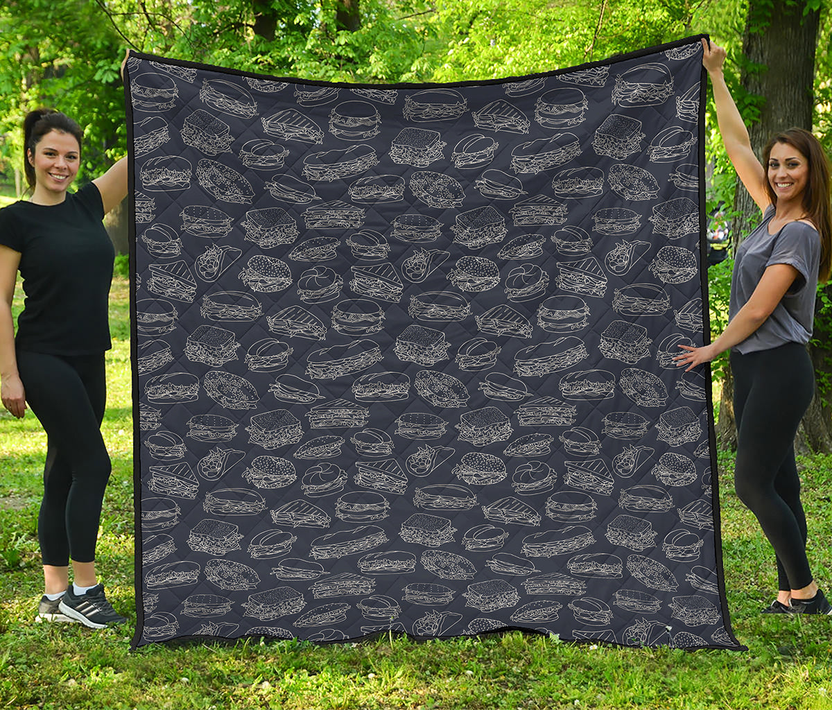 Navy Doodle Sandwich Pattern Print Quilt