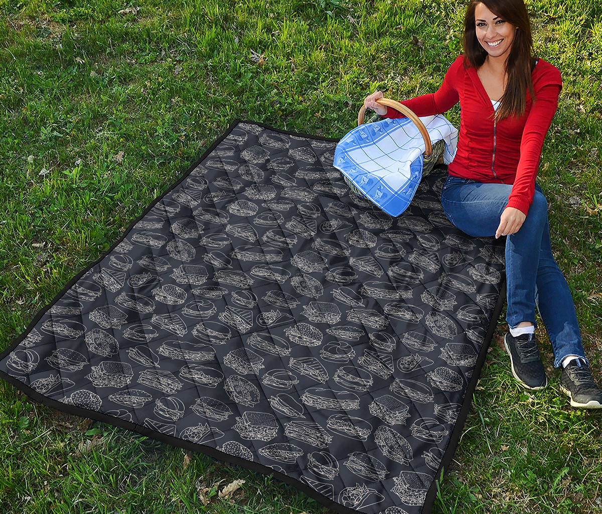 Navy Doodle Sandwich Pattern Print Quilt