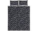 Navy Doodle Sandwich Pattern Print Quilt Bed Set