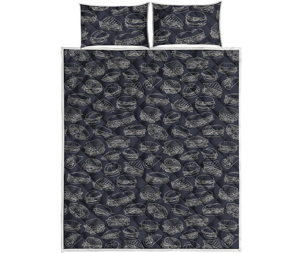 Navy Doodle Sandwich Pattern Print Quilt Bed Set