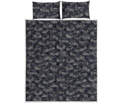 Navy Doodle Sandwich Pattern Print Quilt Bed Set