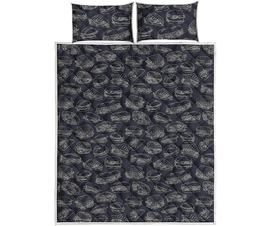 Navy Doodle Sandwich Pattern Print Quilt Bed Set