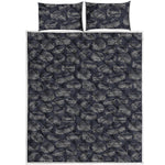 Navy Doodle Sandwich Pattern Print Quilt Bed Set