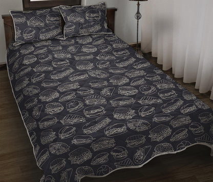 Navy Doodle Sandwich Pattern Print Quilt Bed Set