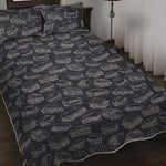 Navy Doodle Sandwich Pattern Print Quilt Bed Set