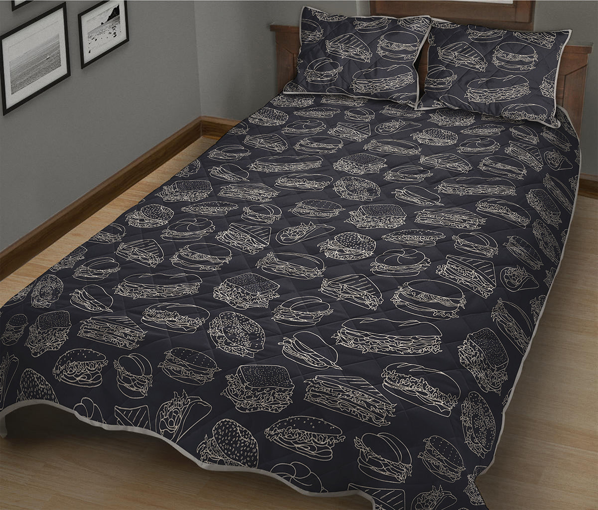 Navy Doodle Sandwich Pattern Print Quilt Bed Set