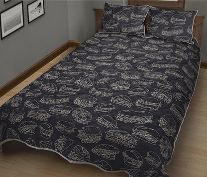 Navy Doodle Sandwich Pattern Print Quilt Bed Set