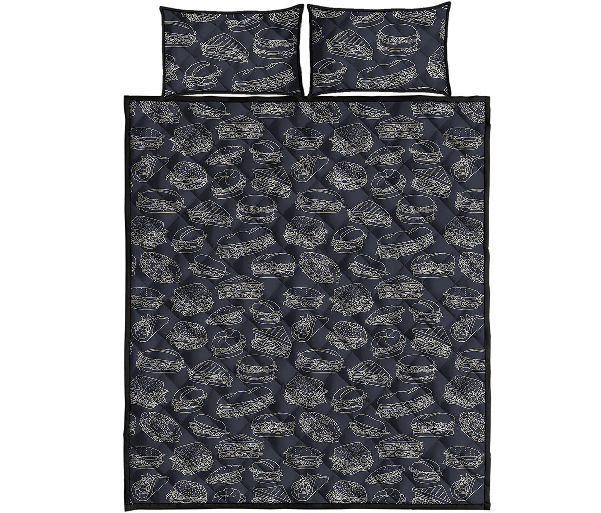 Navy Doodle Sandwich Pattern Print Quilt Bed Set