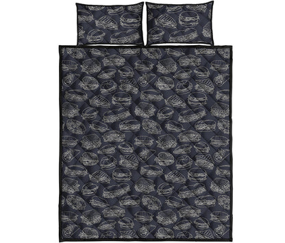 Navy Doodle Sandwich Pattern Print Quilt Bed Set
