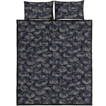 Navy Doodle Sandwich Pattern Print Quilt Bed Set
