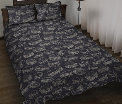 Navy Doodle Sandwich Pattern Print Quilt Bed Set