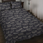 Navy Doodle Sandwich Pattern Print Quilt Bed Set