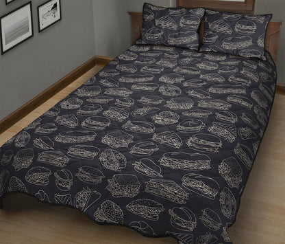 Navy Doodle Sandwich Pattern Print Quilt Bed Set