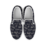Navy Doodle Sandwich Pattern Print White Slip On Shoes